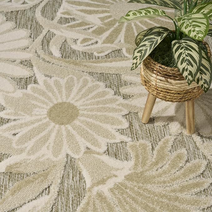 Nourison Home Aloha Ivory Sage 7'10" x 10'6" Area Rug - Easy Clean, Non Shedding, Bed Room, Living Room, Dining Room, Kitchen (8' x 11')