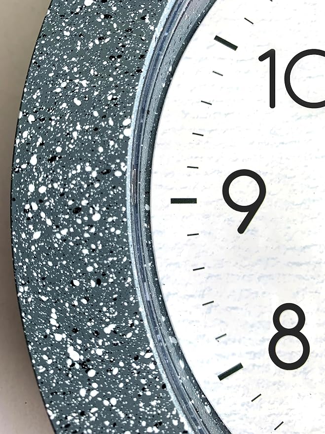 Kmok 9.8" Faux Concrete Wall Clock with Thermometer | Battery Operated, Indoor Use, Silent Sweep, Concrete Grey