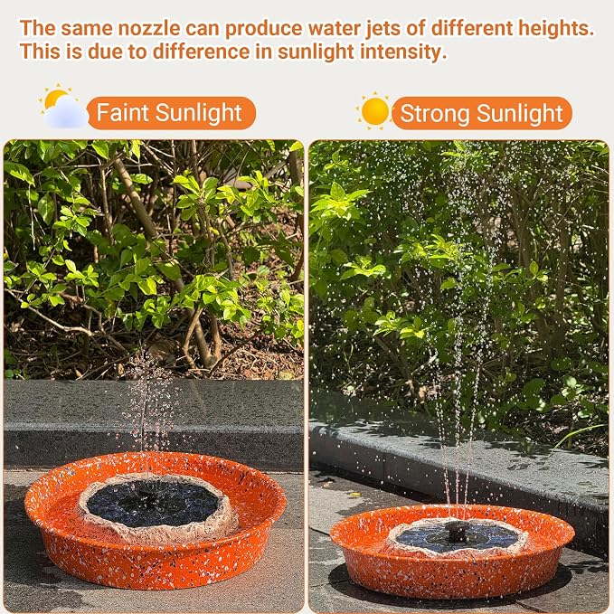 Upgrade Solar Fountain for Bird Bath Granite Rock Solar Water Fountain Pump with 6 Nozzles for Hummingbird Birdbath Lawn Fish Tank and Aquariums, High Efficiency & Anti-Clogging