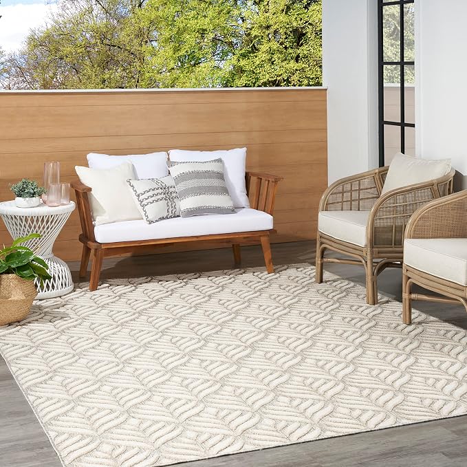 Nourison Home Aloha Ivory Grey 5'3" x 7'5" Area Rug - Easy Clean, Non Shedding, Bed Room, Living Room, Dining Room, Kitchen (5' x 8')