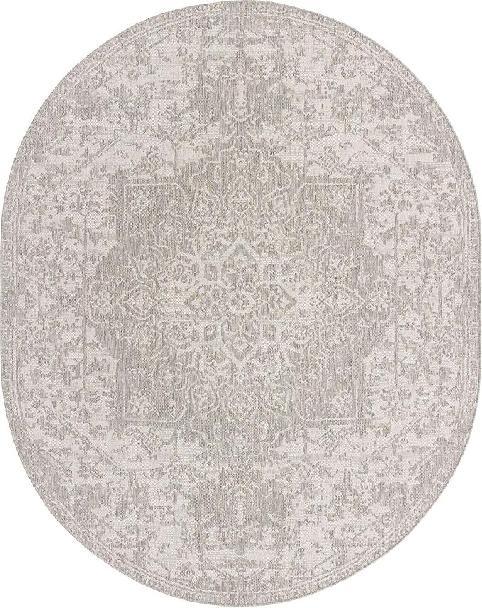 Unique Loom Jill Zarin Outdoor Collection Area Rug - Dubai (7' 10" x 10' Oval, Gray/ Ivory)