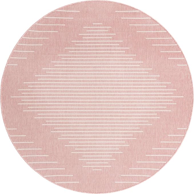 Unique Loom Outdoor Modern Collection Area Rug - Tambor (7' 10" Round, Pink/ Ivory)