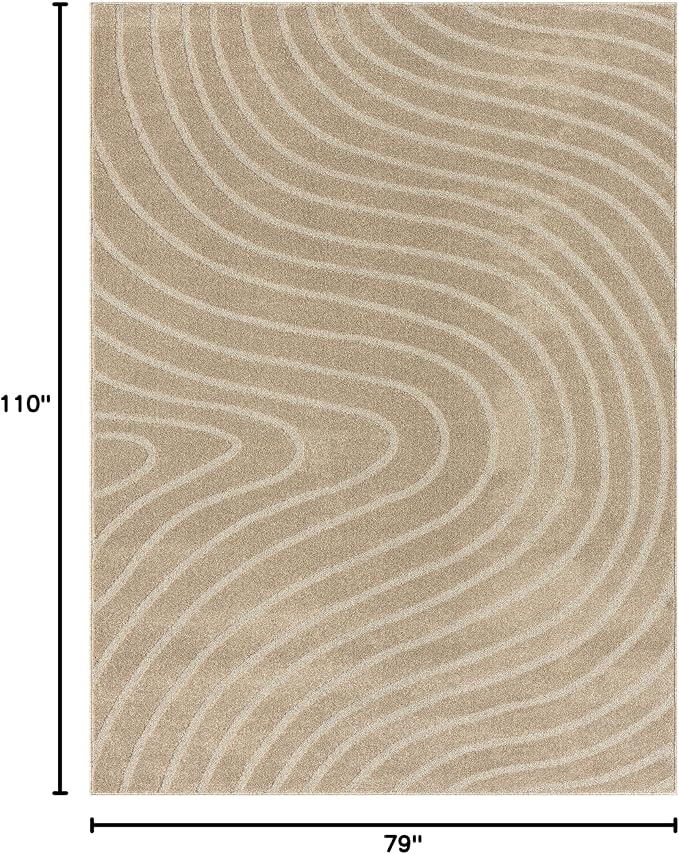LUXE WEAVERS Modern Geometric Wave Beige 6x9 Area Rug