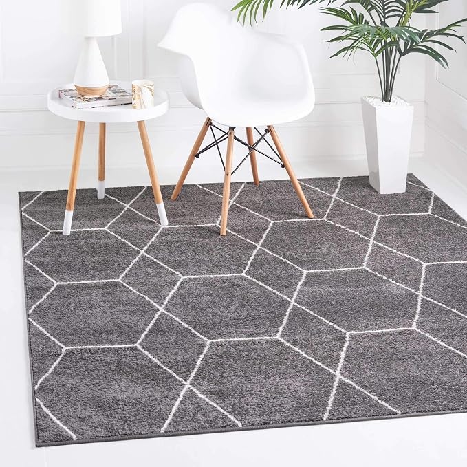 Unique Loom Trellis Frieze Collection Area Rug - Geometric (6' Square, Dark Gray/ Ivory)