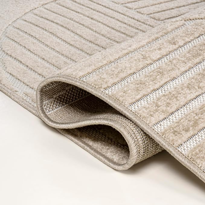 JONATHAN Y Nordby High-Low Arch Striped Indoor/Outdoor Area Rug, 5x8, Beige/Cream, for Patio, Backyard, Living Room, Bedroom, Office, Hose-Washable (SCN104E-5)