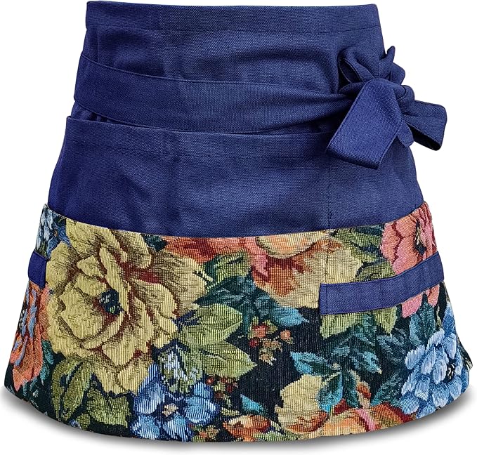 Garden Apron for Woman, Serve Apron Cute, Flora Half Apron with 8 Pockets, Valentines Gift for Mom Wife Girlfriend