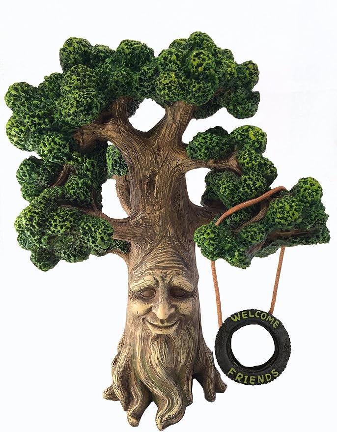 GlitZGlam Fairy and Garden Gnome Tree - Enchanted Grandpa Miniature Tree with Removable Glow in The Dark Welcome Sign for Fairies and Lawn Gnomes