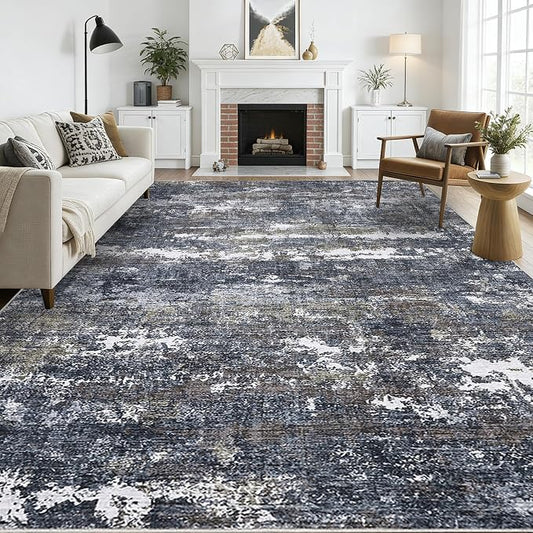 ROYHOME Abstract Rugs 9x12 for Bedroom Living Room Machine Washable Indoor Large Floor Carpet with Non Slip Backing Stain Resistant Grey Brown
