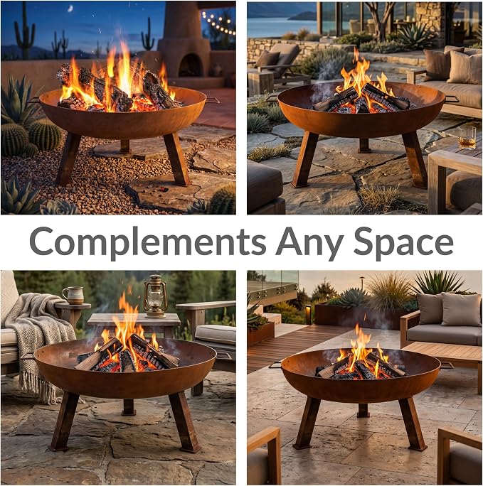 Sunnydaze Cast Iron Heavy Duty Fire Pit for Outside - Wood Burning Outdoor Fire Pit Bowl with Handles for Patio, Backyard, Camping - 30" - Rust