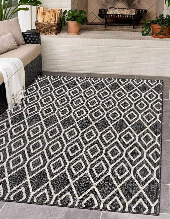 Jill Zarin Outdoor Collection Area Rug - Turks and Caicos (6' x 9' Rectangle Charcoal Gray/Ivory)