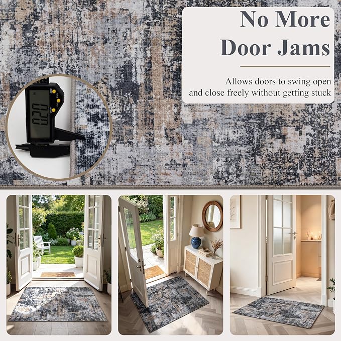 Sasttie 2x12 Runner Rug, Modern Abstract Hallway Carpet, Black & Cream | Machine Washable, Ultra-Soft Faux Wool, Low Pile, Non-Slip, Thin, for Entrance, Entryway, Kitchen & Laundry Room