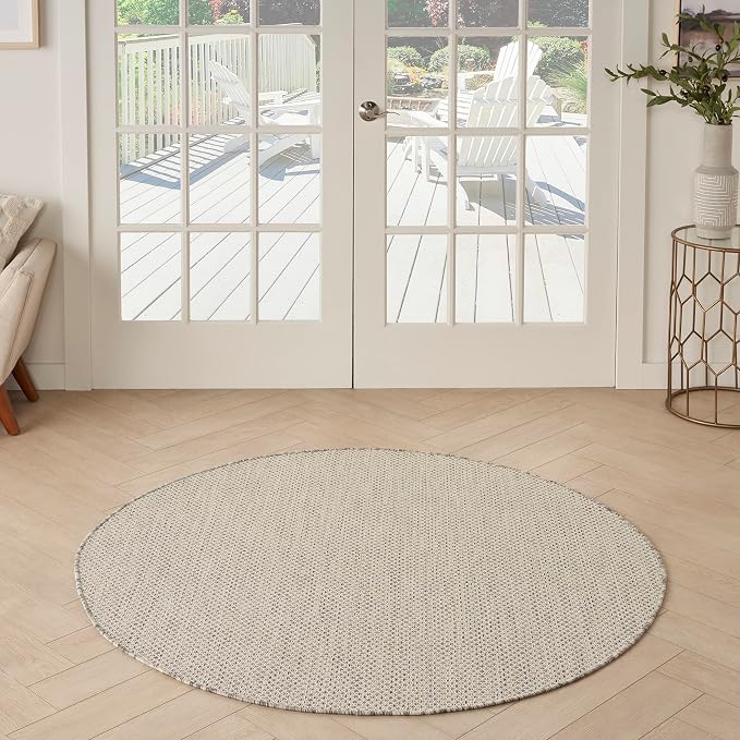 Nourison Home Courtyard Ivory Silver 5' x Round Area Rug - Easy Clean, Non Shedding, Bed Room, Living Room, Dining Room, Kitchen (5' x Round)