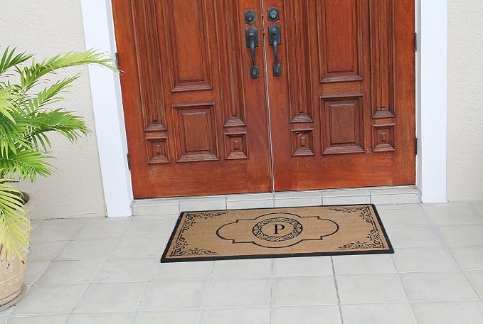 A1HC Natural Coir Monogrammed Doormat for Outside Entrance, Heavy Duty, Low Profile, Anti-Shed Treated Front Door Mat, Easy to Clean, Long Lasting Entryway Doormats - 30"x48"