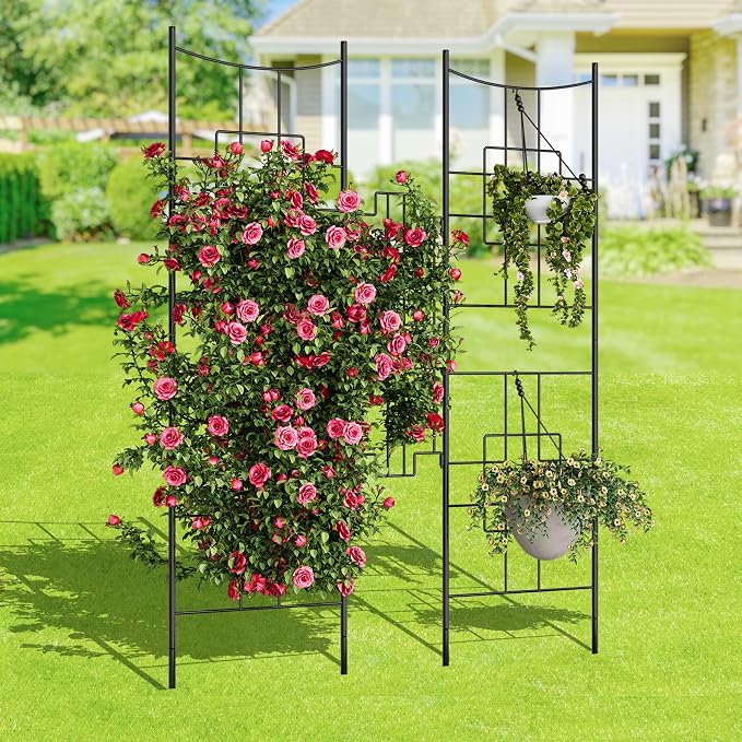 51" X 66" Metal Garden Trellises for Climbing Plants Outdoors, 5.5 FT Black Large Garden Arch Trellises for Roses, Vegetables Vines Flowers Support, Rustproof Privacy Screen Plant Support Frame
