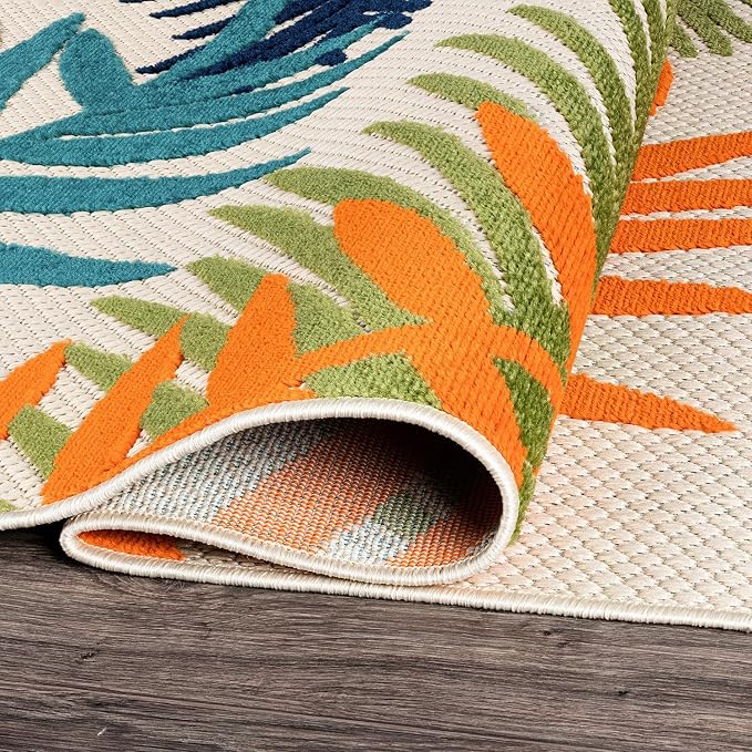 Rugshop Evora Palm Frond Non-Shedding Easy Cleaning Patio Deck Backyard Indoor/Outdoor Area Rug 4' X 6' Multi
