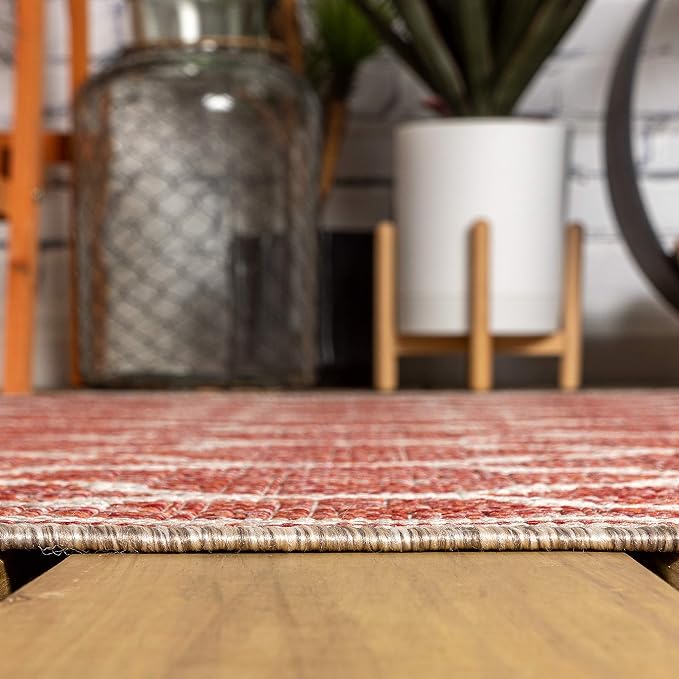 JONATHAN Y Moroccan Trellis Indoor Outdoor Runner Rug 2X20 Red/Beige, Trebol Textured Weave for Backyard, Patio, Porch, Easy-Cleaning, High Traffic, Pet-Friendly, Non-Shedding (SMB109C-220)