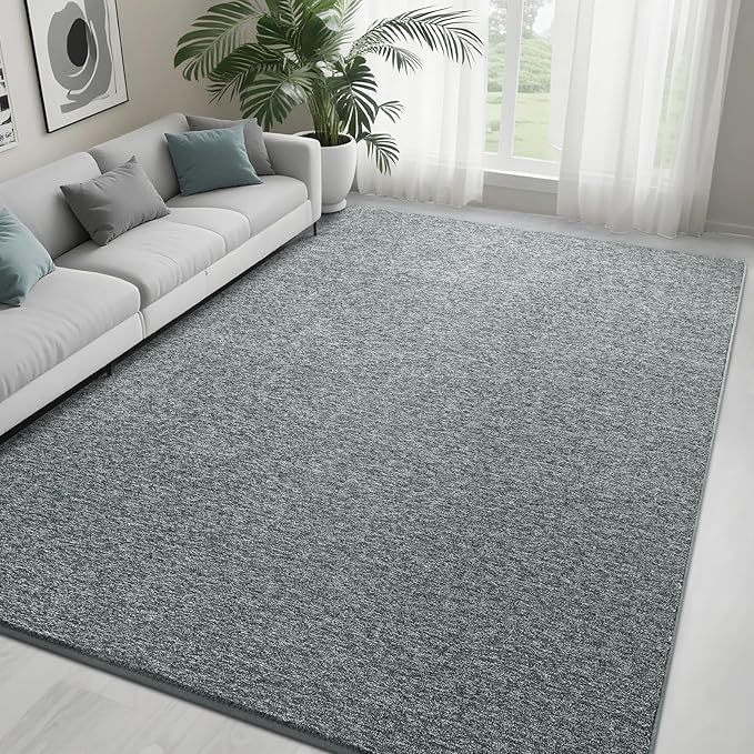 7x10 Grey Green Area Rug | Washable Memory Foam, Low Pile Non Slip Indoor Carpet for Living Room Bedroom Office Classroom College Dorm Room Home Decor