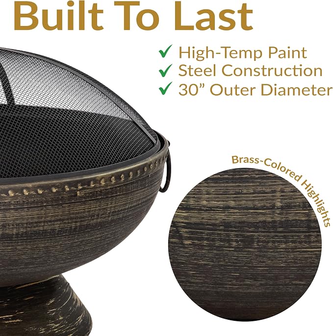 Sunnydaze 30-Inch Large Outdoor Fire Pit - Wood Burning Fire Pit for Outside with Poker and Screen - Black Finish - Regal Cauldron