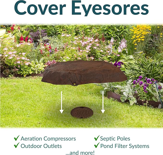Sunnydaze 3.5” H Flat Faux Landscape Rock Cover - Lightweight Polyresin Fake Rock Well Pump Cover for Outside – Realistic Natural Texture – Brown