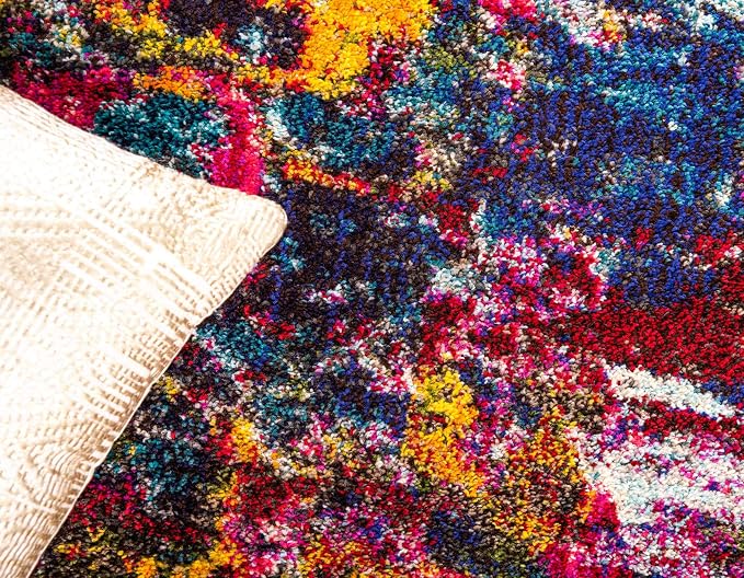 Unique Loom Estrella Collection Dark Colors, Modern, Abstract, Distressed Area Rug (9' 0 x 12' 0 Rectangular, Multi/Navy Blue)