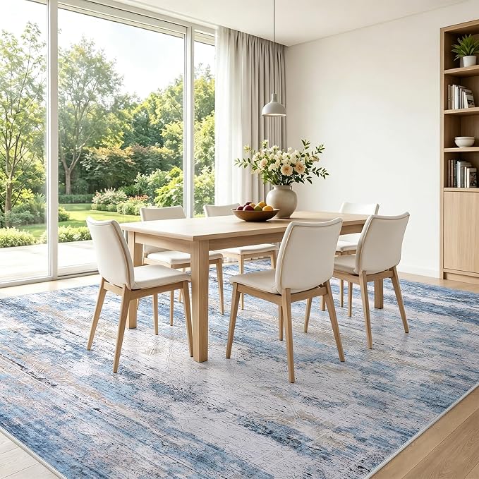 6x9 Washable Area Rug Modern Abstract for Living Room Bedroom Blue | Soft Indoor Carpet,Anti-skid Backing,Water Repellent,Non-shedding, Suitable for bedroom dining farmhouse nursery home office