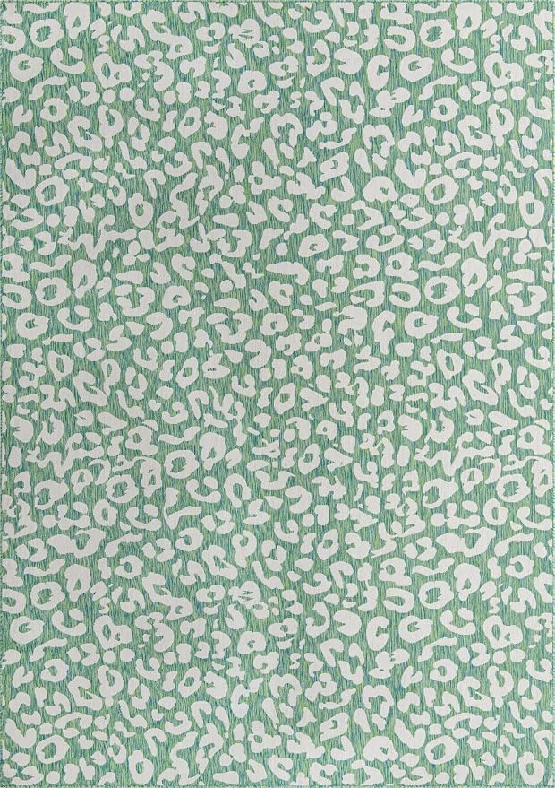 Unique Loom Outdoor Safari Collection Area Rug - Leopard (10' x 14' 1" Rectangle, Green Blue/ Ivory)