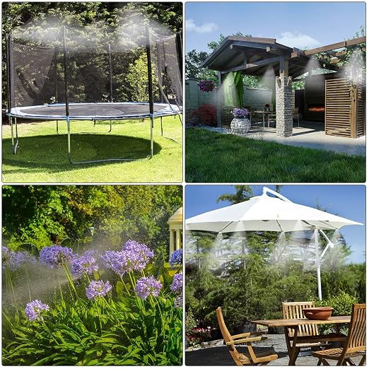 GMAULEE Misting Cooling System, DIY 33FT(10M) Misting Line +7 Brass Mist Nozzles+ a Brass Connector(3/4'') Outdoor Mister System for Patio Waterpark Garden Trampoline Greenhouse