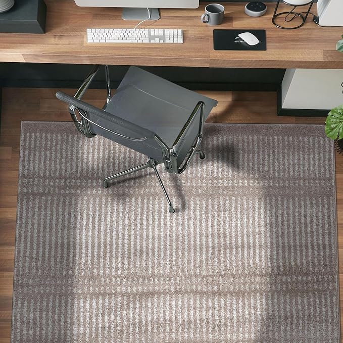 Rugshop Contemporary Stripe Lines High Traffic Area Rug Beige 5' x 7' | Rectangular, Size 5' x 7', Living Room, Bedroom, Dining Room, Home Office, Kitchen, Entryway, Hallway, Nursery, Kids Room