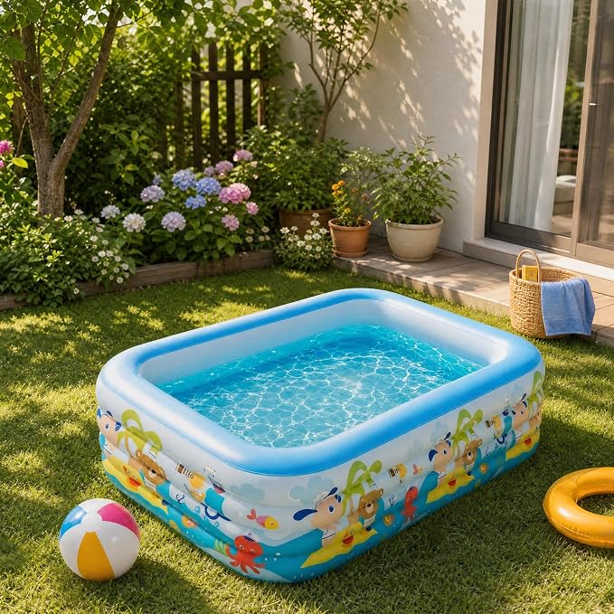 Heavy Duty 4-Ring Inflatable Family Pool 71x51x26 Inches Blow Up Swimming Pool for Backyard Garden Summer Water Party