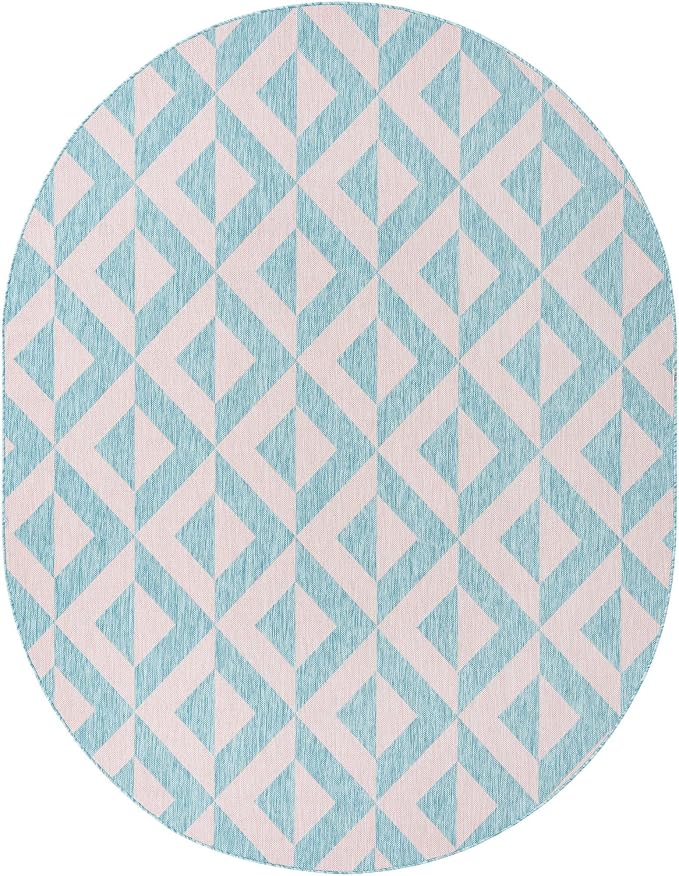 Unique Loom Jill Zarin Unique Loom Outdoor Collection Area Rug - Napa (7' 10" x 10' Oval, Pink and Aqua/Light Blue)