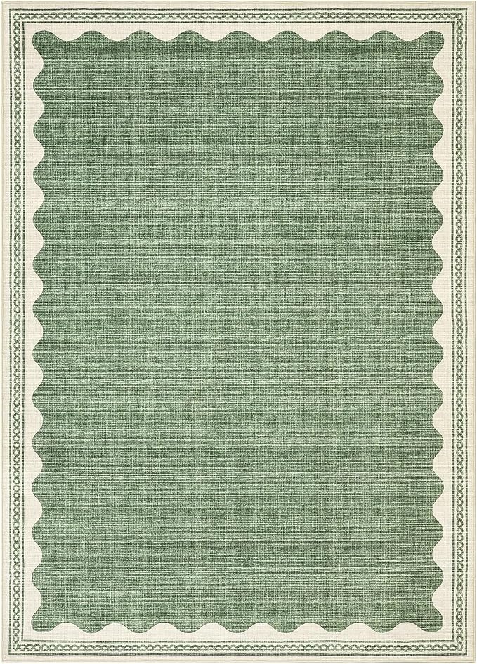 GarveeHome Scalloped 4x6 Rug Non-Slip Washable Low-Pile Carpet - Solid Sage Green Modern Rugs for Bedroom Living Room Nursery Kitchen Entryway Indoor Mat with Rubber Back