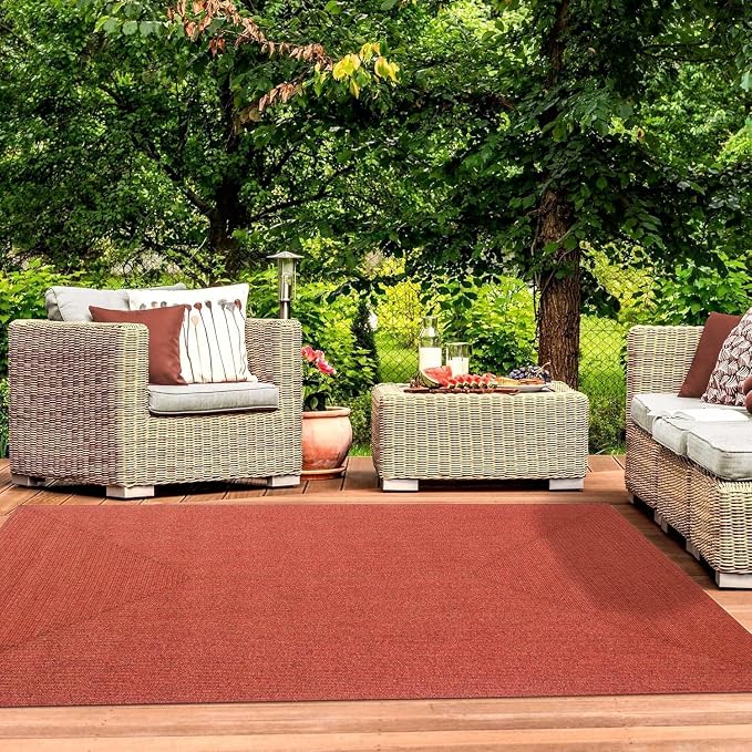 Superior Indoor Outdoor Area Rug, Handwoven Reversible Braided Home Decor for Living Room, Kitchen, Entryway, Patio, Front Porch, Deck, Modern, Boho, Farmhouse Style, 5' x 8', Brick