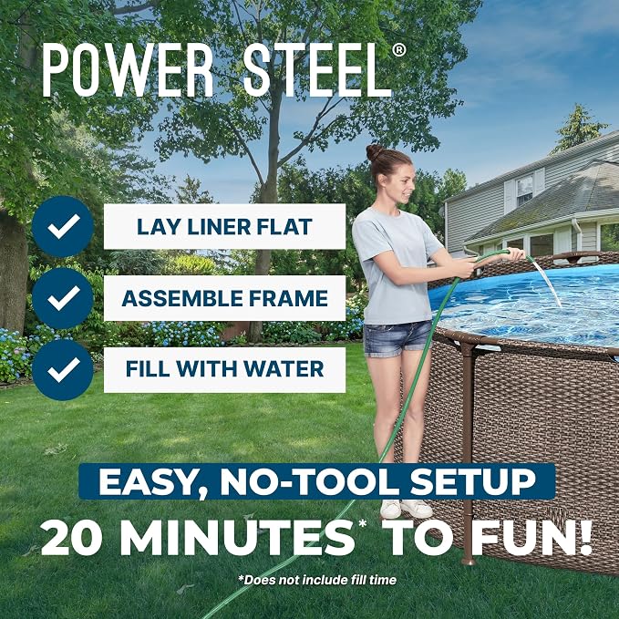 Bestway Power Steel 14’ x 42” Above Ground Swimming Pool Set with Pump | Durable Round Metal Frame Outdoor Backyard Pool - Ladder, Cover, and Type III Filter Cartridge Included, Brown Wicker Print