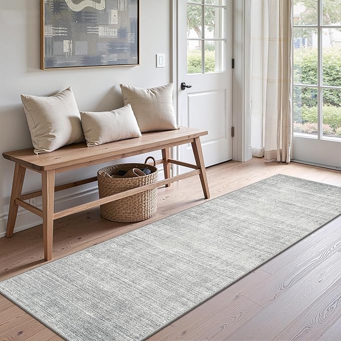 Valenrug 2x6 Runner Rug Non Slip, Washable Rug Runners for Hallways, Grey | Soft Low Pile, Thin & Lighweight Carpet, Folable Stain Resistant Modern Indoor 6ft Floor Mat for Living Room,Bedroom,Kitchen