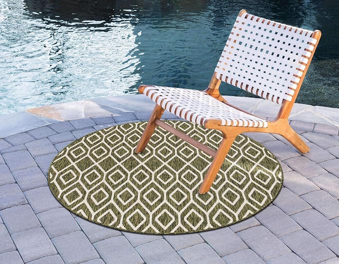 Jill Zarin Outdoor Collection Area Rug - Turks and Caicos (4' Round Green/Ivory)