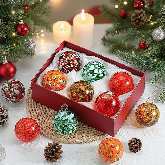 6 Pack Hand Blown Glass Balls Ornaments Hanging Witches Ball Gazing Ball