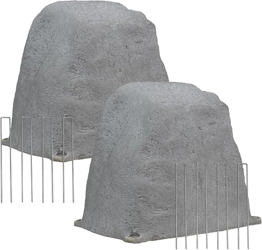 Sunnydaze 11” H Small Faux Landscape Rock Cover - Lightweight Polyresin Fake Rock Well Pump Cover for Outside – Realistic Natural Texture – Gray - Set of 2