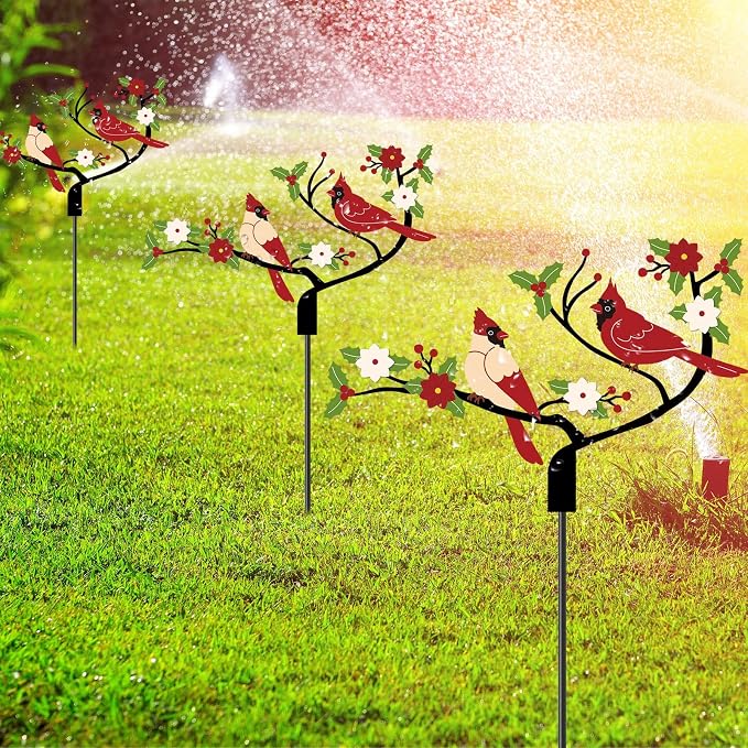 CroBlissful 4 Pcs Cardinal Decor Sign Cardinal Garden Stakes Yard Sign Outdoor Decorations Spring Red Metal Bird Decorative for Lawn Garden Landscape Flower Bed Patio Yard