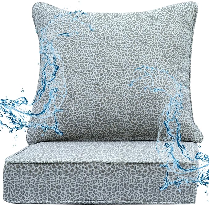 Deep Seat Patio Cushions Set 22 x 22 Inch,Olefin Fabric Outdoor Seat Cushion,Patio Furniture Cushions with Removable Cover,Rain-Proof and Fade Resistant Deep Seat Bottom & Back Cushion,1set