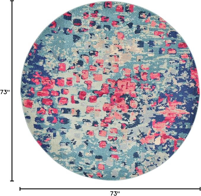 Unique Loom Jardin Collection Colorful, Vibrant, Abstract, Modern Area Rug (6' 0 x 6' 0 Round, Blue/ Pink)