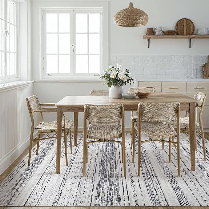 Tortania Area Rug Living Room Rugs - 12x15 Washable Large Soft Neutral Boho Moroccan Bohemian Farmhouse Rug Indoor Floor Carpet for Bedroom Under Dining Table Home Office Decor - Grey