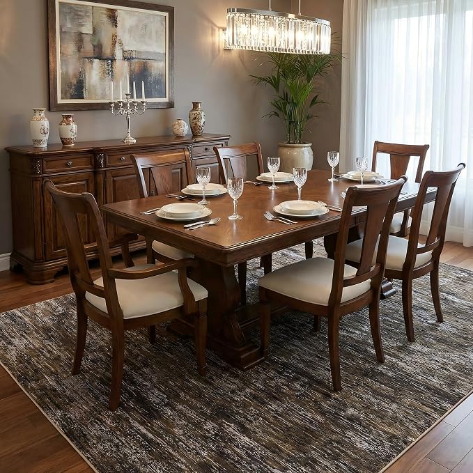 GarveeHome Bedroom Rugs 9x12 Washable Rug Modern Solid Color Area Rug, Non Slip Non Shedding Floor Covering Stain Resistant Low Pile Foldable Thin Mats for Living Room, Dining Room, Office, Brown