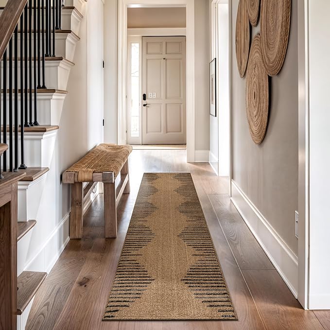 Rugshop Bohemian Stripe Stain Resistant Living Room Runner Rug Jute 2' x 7' | High Traffic, Rectangular, Size 2' x 7', Bedroom, Dining Room, Home Office, Kitchen, Entryway, Hallway, Nursery, Kids Room
