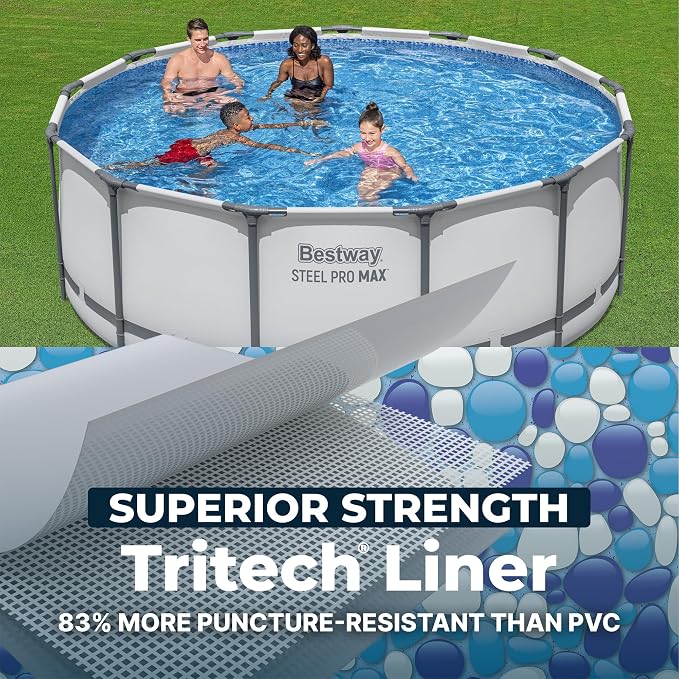 Bestway Steel Pro MAX 13' x 48" Above Ground Swimming Pool Set with Pump | Durable Round Metal Frame Outdoor Backyard Pool, Puncture-Resistant Liner - Ladder and Cover Included, Gray