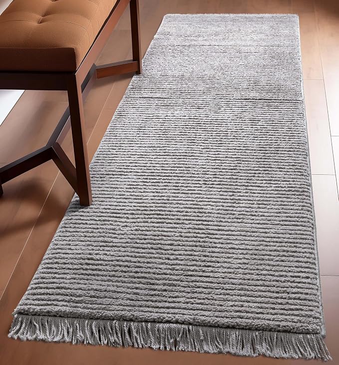 Well Woven Allie Grey Stripes Geometric Runner Rug 3x10 (2'7" x 9'10" Runner) - Soft High-Low Style for Hallway & Entryway