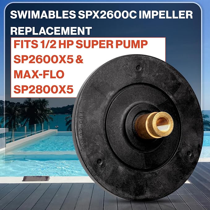 Swimables SPX2600C Super Pump Impeller Replacement - 1/2 HP Pool Pump Impeller fits Super Pump SP2600X5, Max-Flo SP2800X5 - High-Efficiency Hayward Pump Impeller - Heavy Duty Durable & Precise Flow
