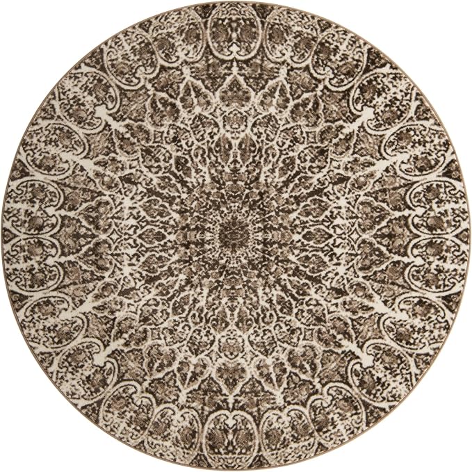 Unique Loom Sofia Collection Area Rug - Grace (7' Round Brown/Ivory)