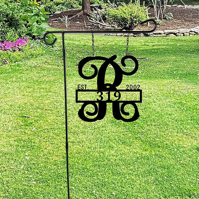 Personalized Last Name Lamp Post Arm Sign for House - Custom Initial Address Mailbox Plaque for Outside Home - 12 inch - Customized Garden Flag with Couples Names Gift