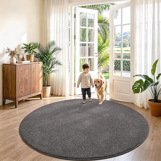 Keeko Round Area Rug 7ft for Living Room Bedroom,Soft Washable Circle Rug | Modern Indoor Memory Foam Entryway Rug Low Pile Minimalist Non Slip Rug for Kids Nursery Dorm Room Home Decor