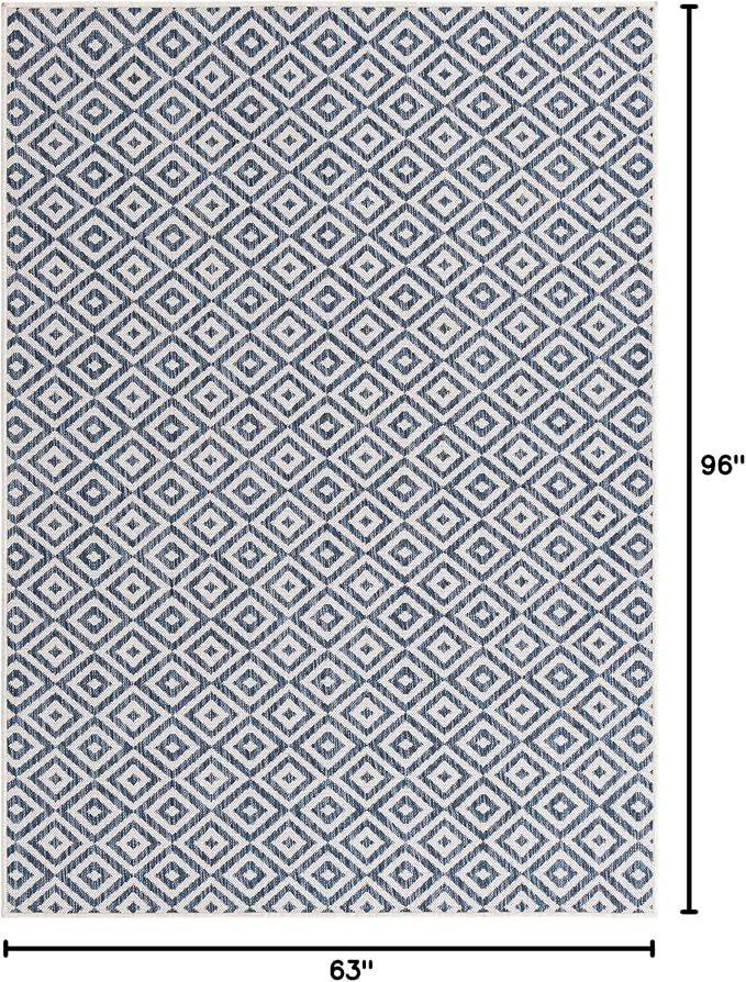 Unique Loom Outdoor Collection Area Rug - Costa Rica (5' 3' x 8' Rectangle, Blue/ Ivory)